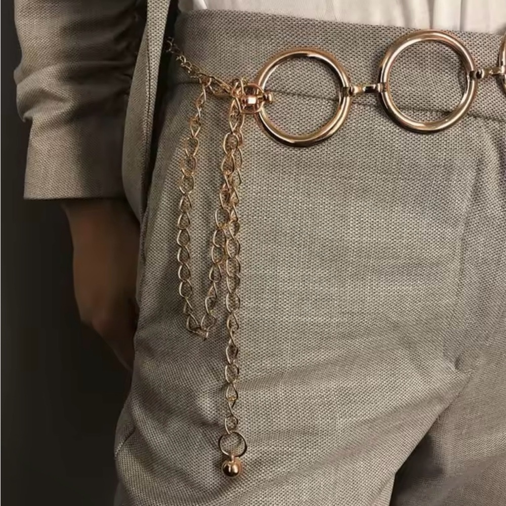 Long Waist Chain Belt For Women Gold Circle Chain Belt 45”
